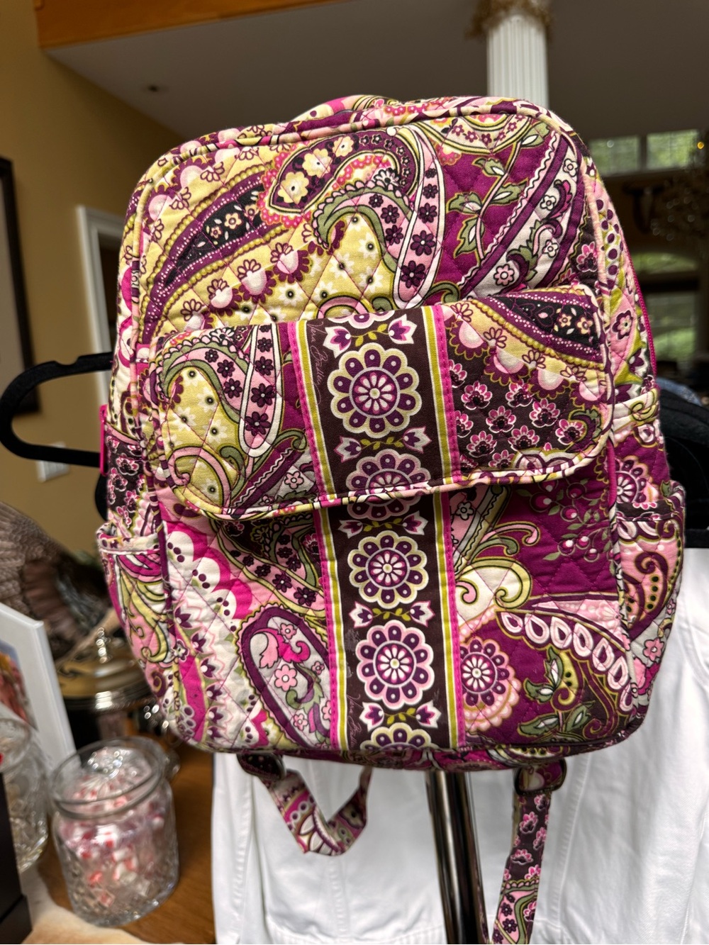 Vera Bradley Quilted Paisley Backpack in Pink and Cream